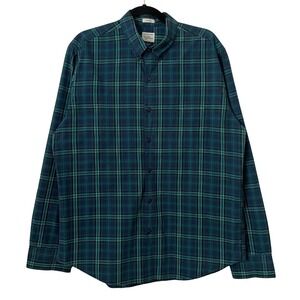 J. Crew Shirt Mens Large Blue Green Classic Plaid Cotton Button Down Long Sleeve